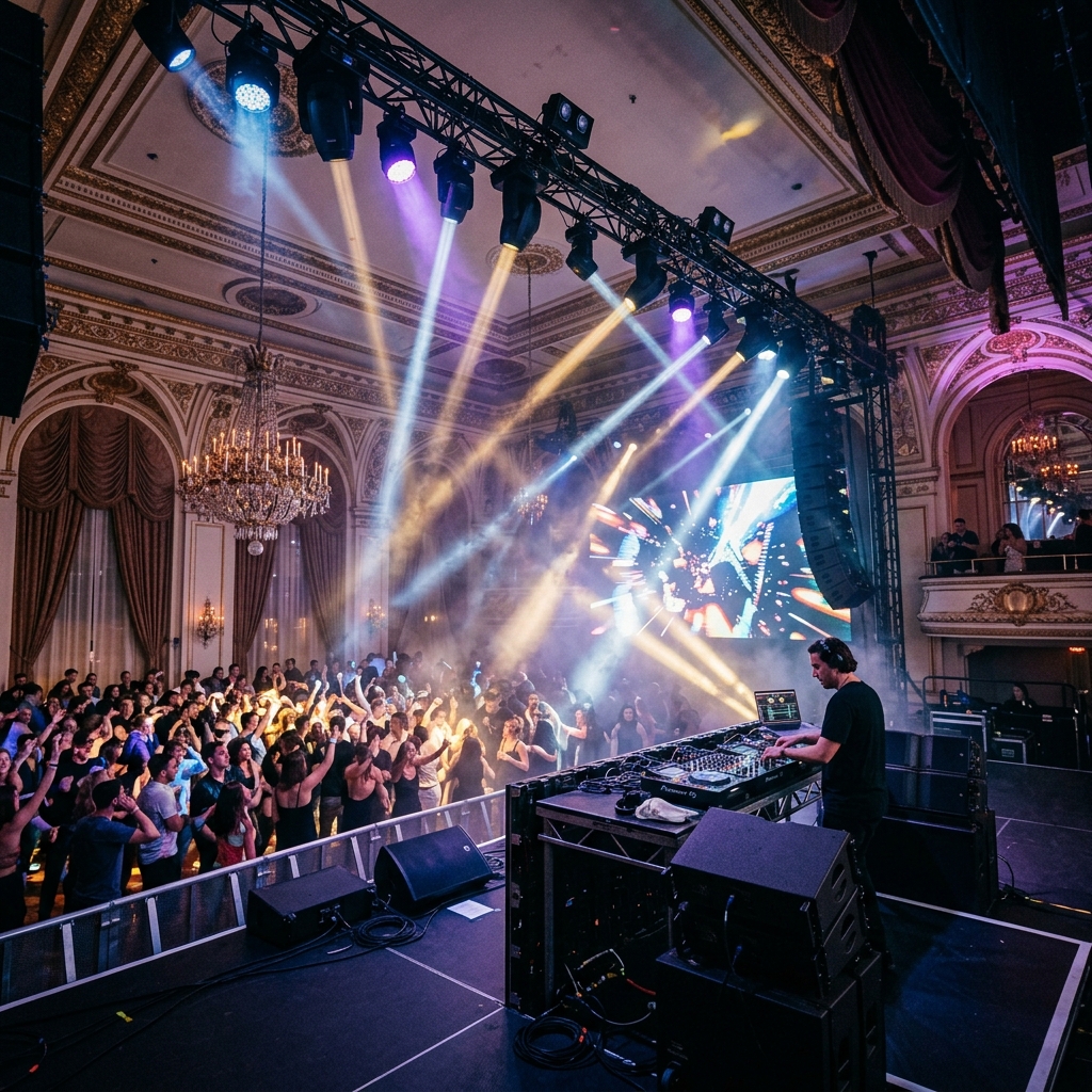 Vibrant concert stage and lighting setup